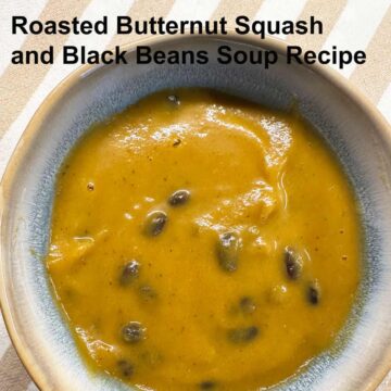 title at the top left corner - square image - bowl of soup on a cloth