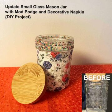 The finished mason jar with lid - bottom right shows the before image - title at the top left - square image
