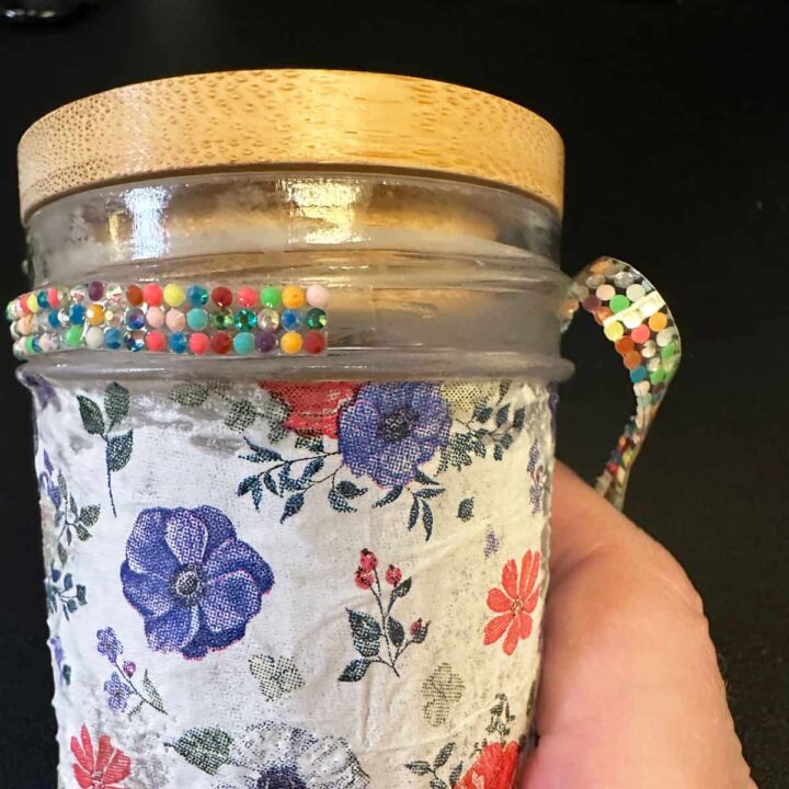The start of the bling strip around the top part of the mason jar