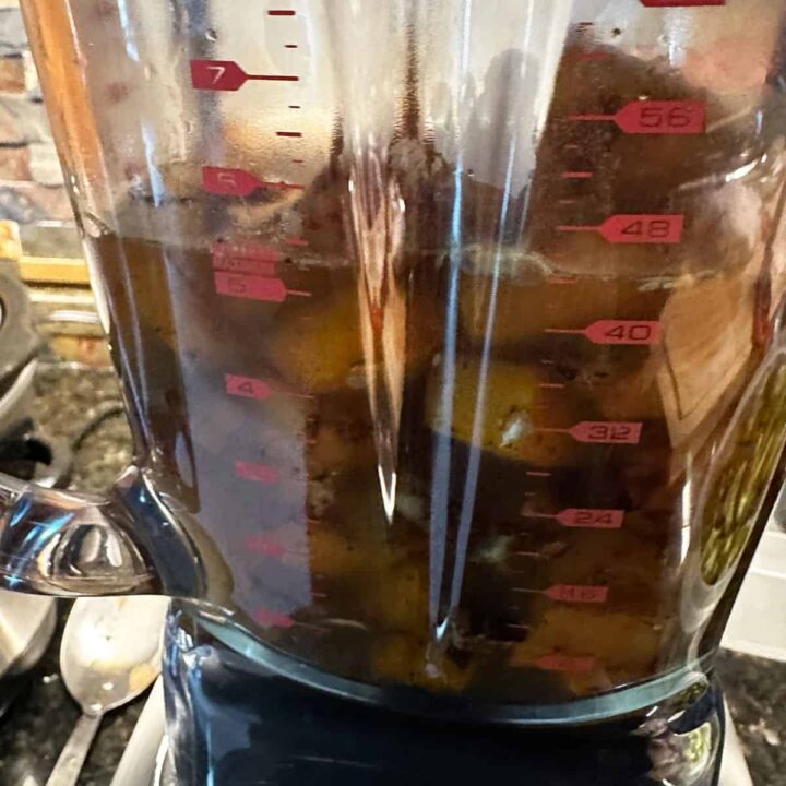 blender with butternut and liquid in it - square image