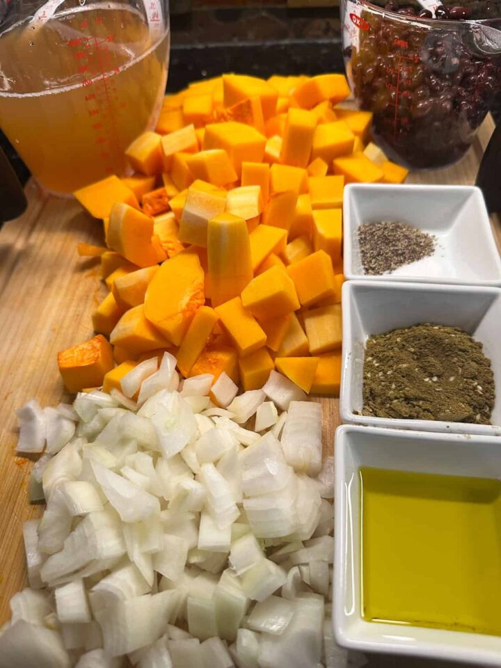 ingredients in the recipe on a cutting board.