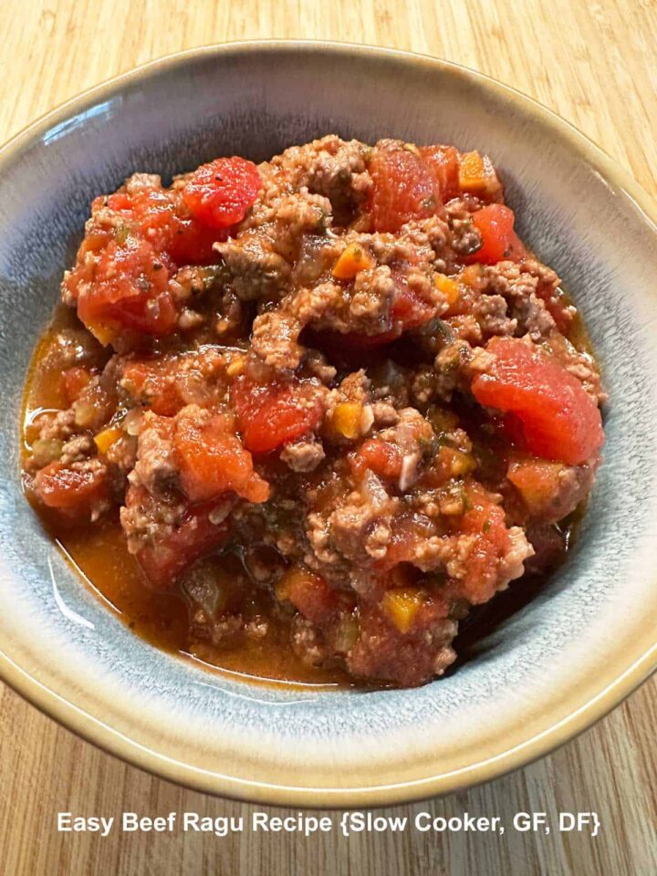 The finished dish in a bowl with the title at the bottom - pinterest image