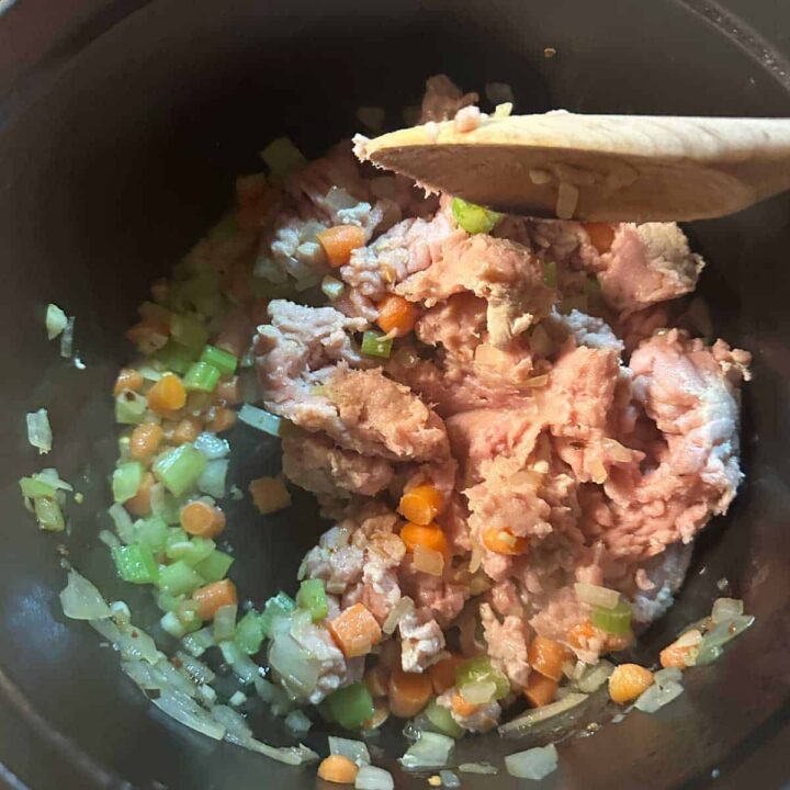 Add ground turkey to sauce pan - square image