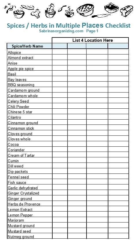page 1 of 2 pages - organizing herbs and spices stored in a maximum of 4 locations all on one checklist. - pinterest image size - includes all the most common herbs and spices people use