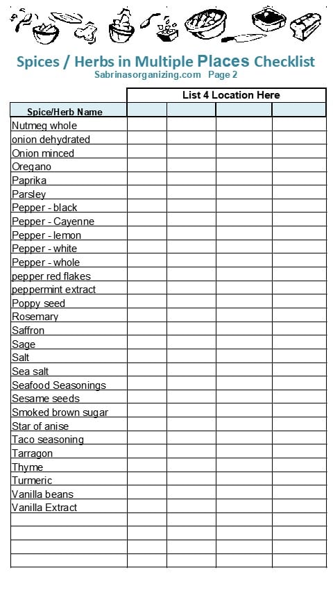 page 2 of 2 pages - organizing herbs and spices stored in a maximum of 4 locations all on one checklist. - pinterest image size - includes all the most common herbs and spices people use