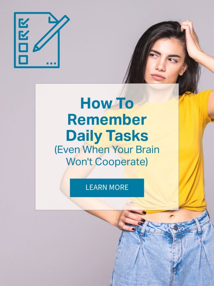 a girl holding her head pondering did she miss anything, a square image in the center that says the title and a rectangular box that says learn more - pinterest image size - check boxes on paper at the top left corner with a pencil on it.