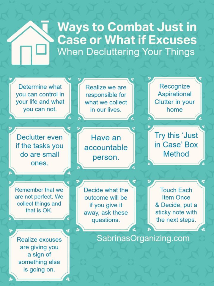 A boxes of all the ways to combat excuses - with the title at the top center and a house next to it.