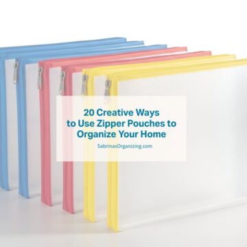 zipper pouches in the background -square image - title in the center middle.