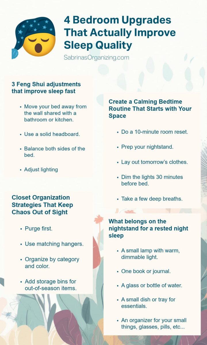 4 Bedroom Upgrades That Actually Improve Sleep Quality at the top and share what is in the post in the image - pinterest image