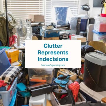 cluttered room filled with stuff - square image - title of post in the center square image