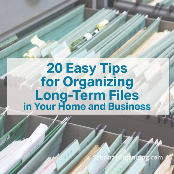 filing cabinet drawers open with files in them - the post title is in the center - square image