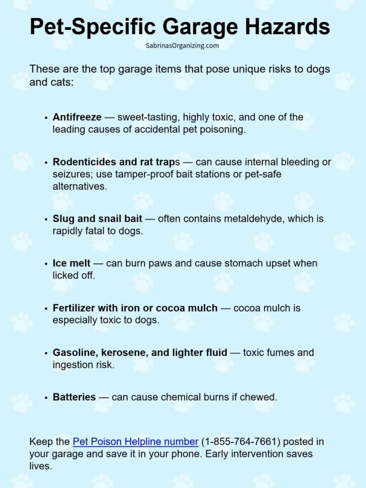 list of the garage hazards that will affect pet in the garage - pinterest image size