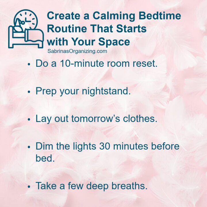 square image - Create a Calming Bedtime Routine that starts with your space- list from the post