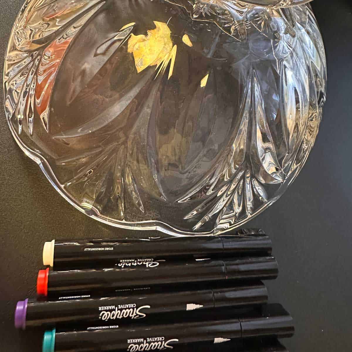 Supplies - markers and glass bowl - square image