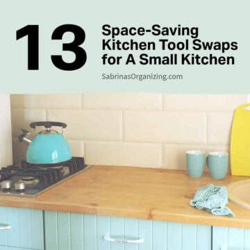 a small teal kitchen countertop - title of post is at the top center - square image