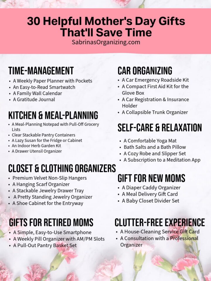 List of all the different gift ideas categorized by topic from the post- pinterest image