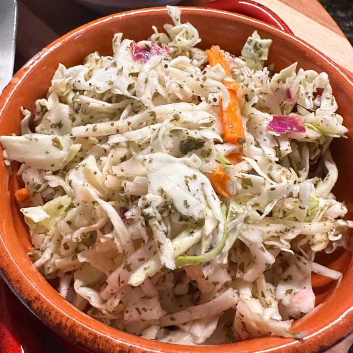 zesty slaw in a orange bowl -square image