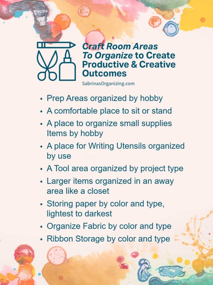 Craft Room Areas to Organize to Create Productive and Creative Outcomes List