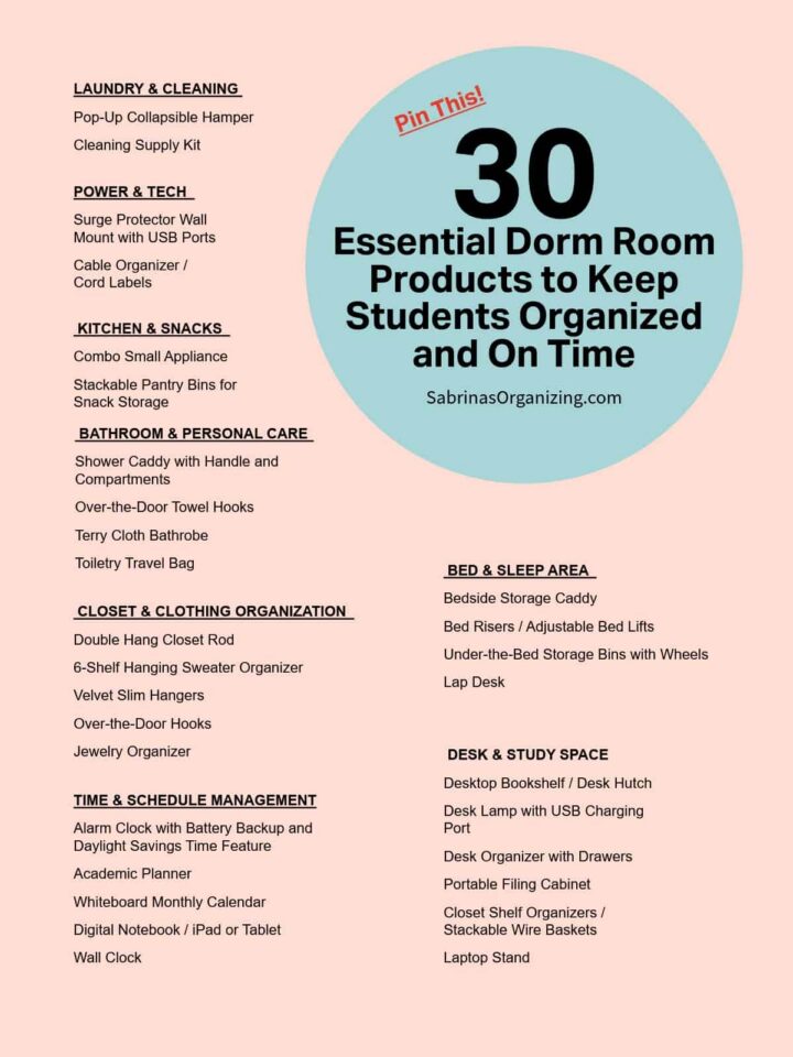 30 Essential Dorm Room Products to Keep Students Organized and On Time List