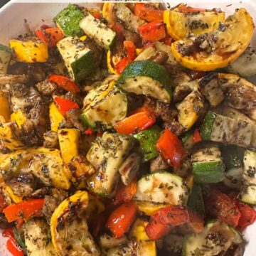 Easy Herb Roasted Eggplant Zucchini and Peppers Recipe