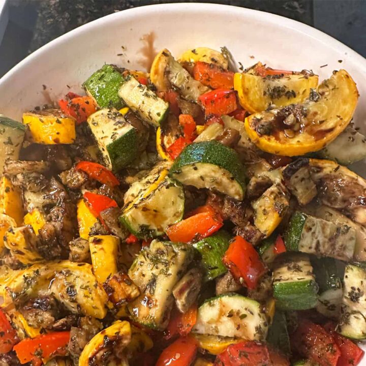 Easy Herb Roasted Eggplant Zucchini and Peppers Recipe