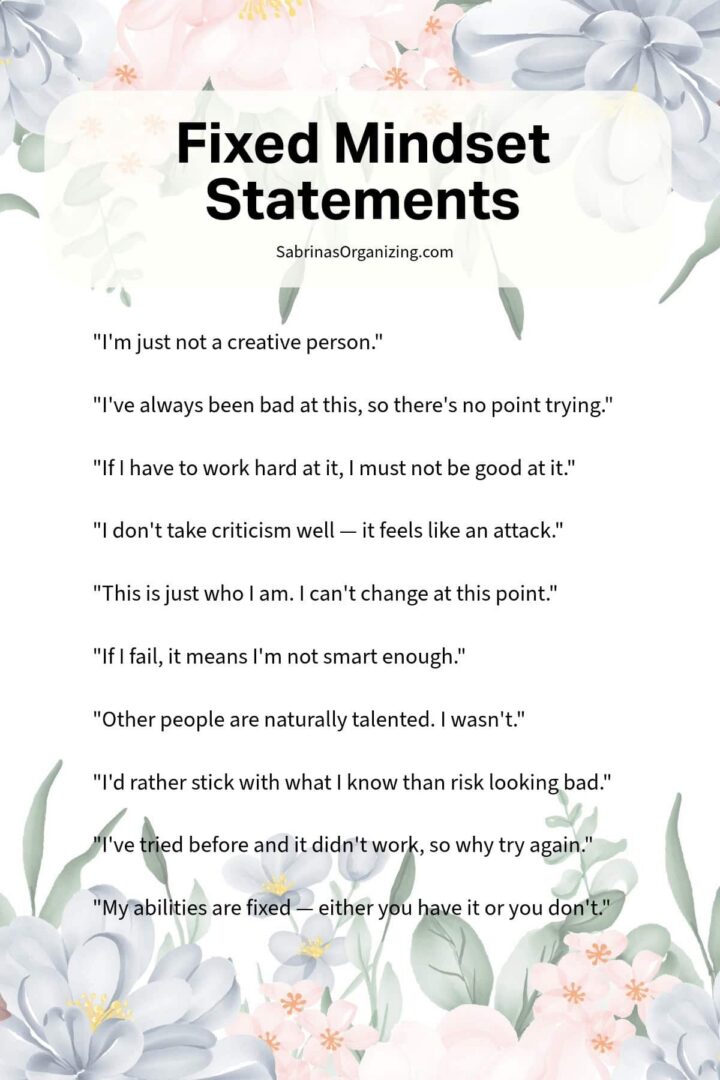 Fixed mindset Statements Examples
