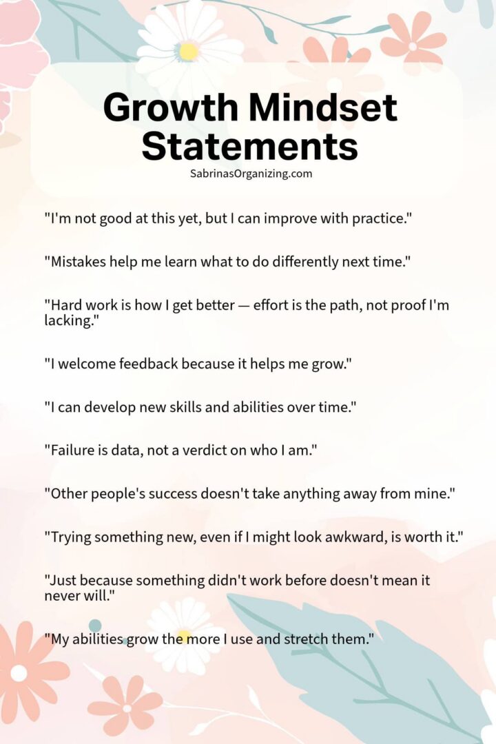 Growth mindset Statements Examples