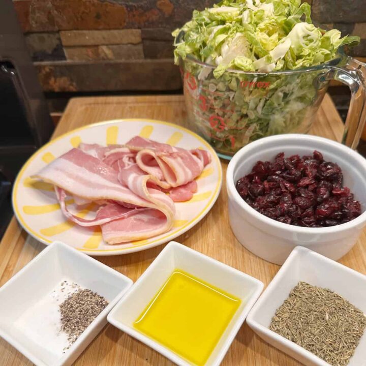 Easy Roasted Brussels Sprouts with Bacon and Cranberries Recipe {DF, GF} ingredients