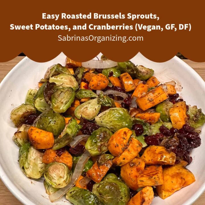 Roasted Brussels Sprouts, Sweet Potatoes, and Cranberries recipe