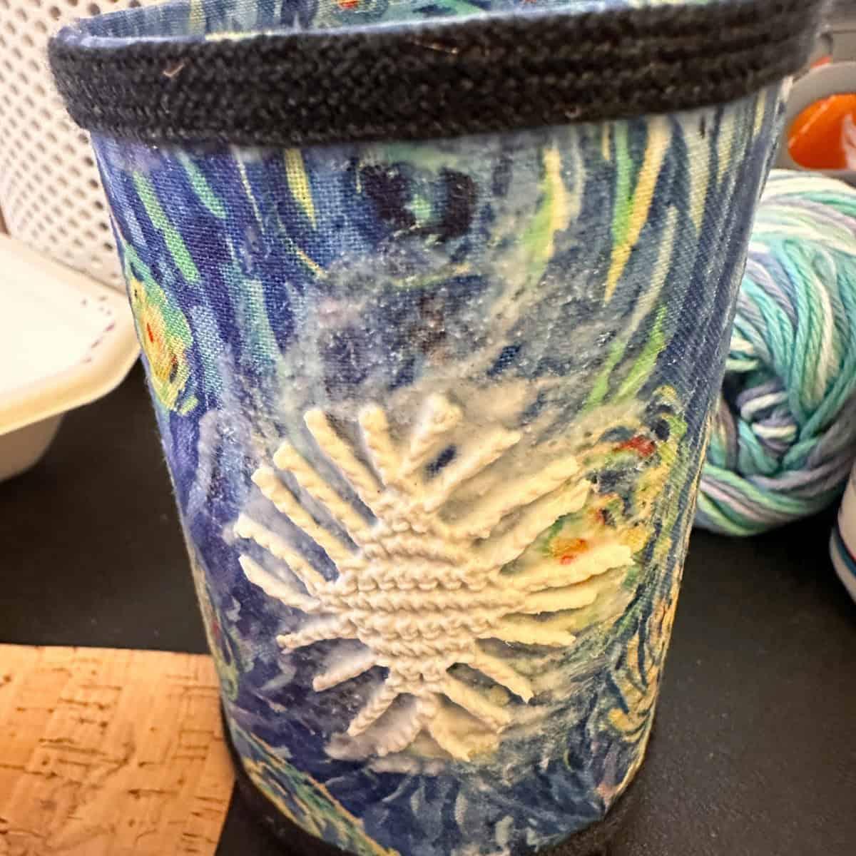 Add ribbon to top and bottom of can - Fabric-Covered Soup Can Craft Supplies