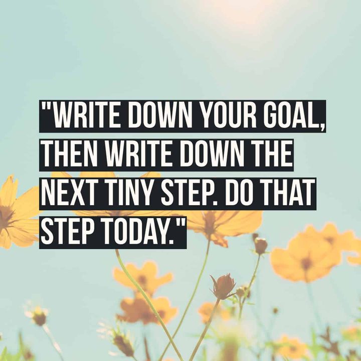 "Write down your goal, then write down the next tiny step. Do that step today."